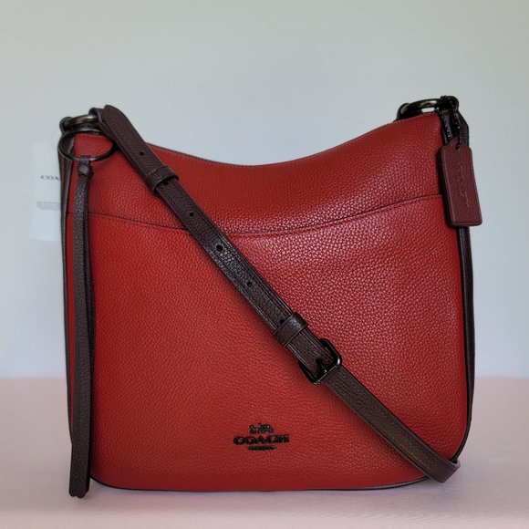 COACH Chaise Colorblocked Pebbled Leather Crossbody- Brick Red Multi-color ⭐ - Picture 16 of 16